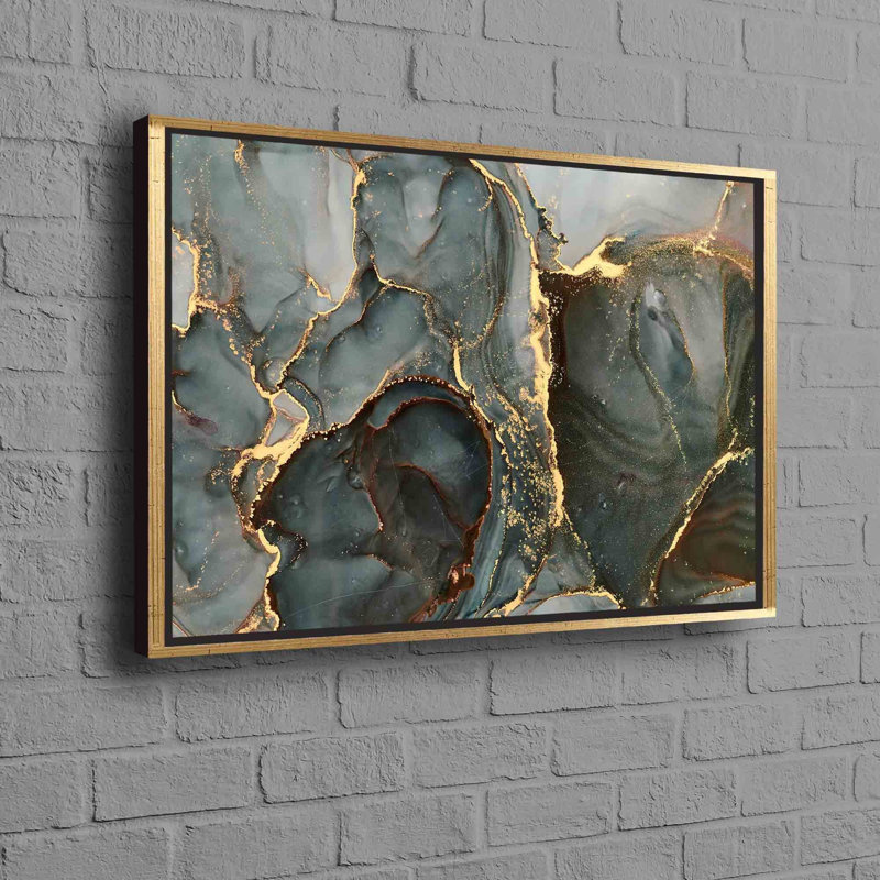 Superbe art mural moderne sur toile en marbre vert et doré pour une touche contemporaine dans votre espace de vie, Doré