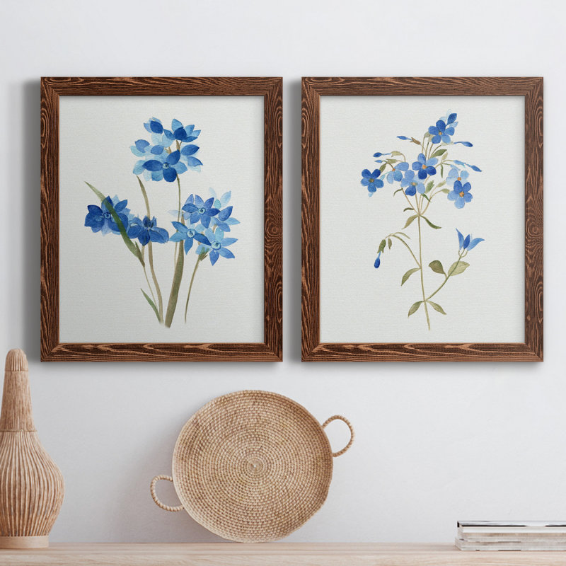 «Blue Blossom Botanical I», ensemble de 2 peintures sur toile encadrées, H 31,5 po x l 43,5 po x P 1 po, Érable