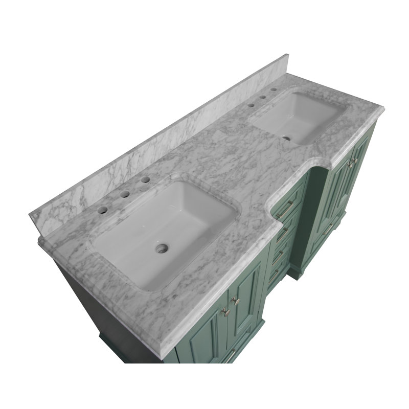 Ensemble de meuble-lavabo double 60 po Loughlam, Marbre de Carrare, Vert sauge