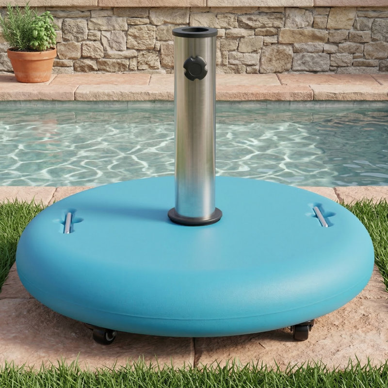 Base de parasol ronde avec roulettes intégrées., Bleu