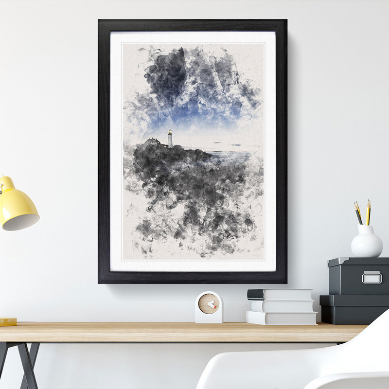 Portland Maine Lighthouse - Framed Print, 87cm H x 62cm W x 2cm D, Black Framed