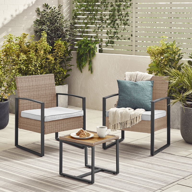 Larkie Outdoor 2 Seat & Square Side Table Bistro Set for Modern Gardens & Patios (Cover Included), Natural