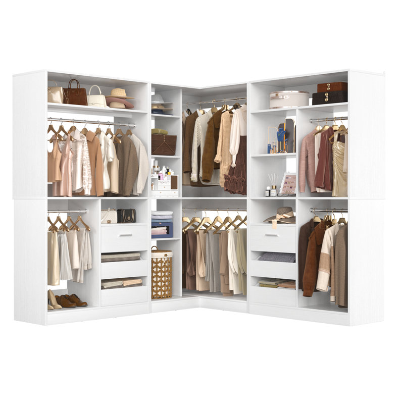 72"-108"Closet System With Drawers And Rods, White
