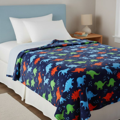 Navy Dino Plush Fleece Throw Blanket