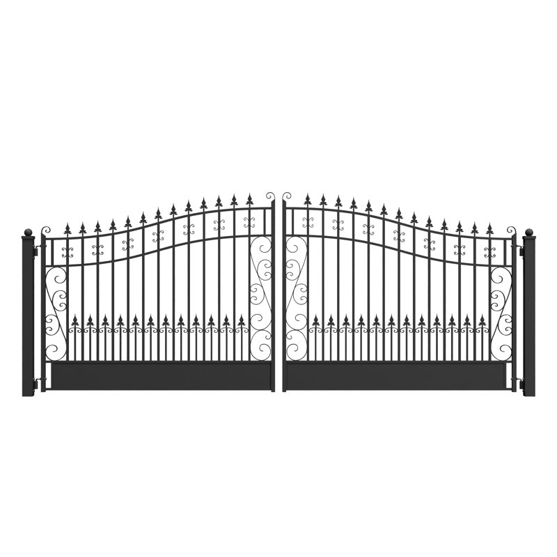 Venice Style Black Steel Dual Swing Driveway Gate 18 x 6 ft