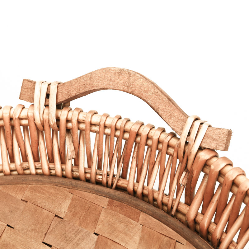 Handwoven Willow Round Ottoman Tray with Wooden Base and Handles, 20", Natural