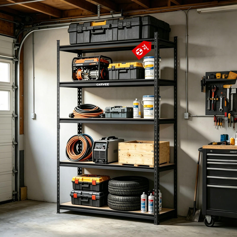 Étagère de rangement en bois de fer 5 tablettes à panneau de fibres à densité moyenne pour garage