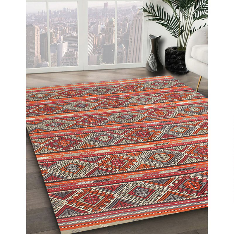 Tapis de zone rouge/orange/vert contemporaine, Rectangle 8 pi x 12 pi
