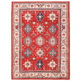 One-of-a-Kind Kazak Hand-Knotted 2010s 8'11" x 11'11" Wool Area Rug in Red/Beige/Blue