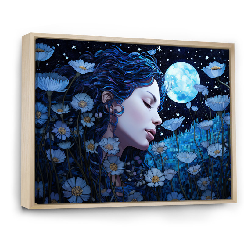 Moonlight Flower Garden Dreams Portrait sur impression sur toile, Cadre naturel flottant, H 12 po x l 20 po x P 1 po