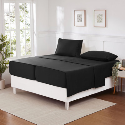 Split & Adjustable King Ultra Soft Double Brushed Microfiber Sheet Sets - Split King, Black