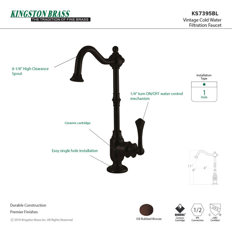 Vintage Cold Water Dispenser and Swivel Spout, Oil Rubbed Bronze