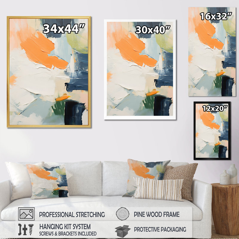 Orange tristesse I - peinture murale abstraite, H 32 po x l 16 po x P 1 po, Toile tendue