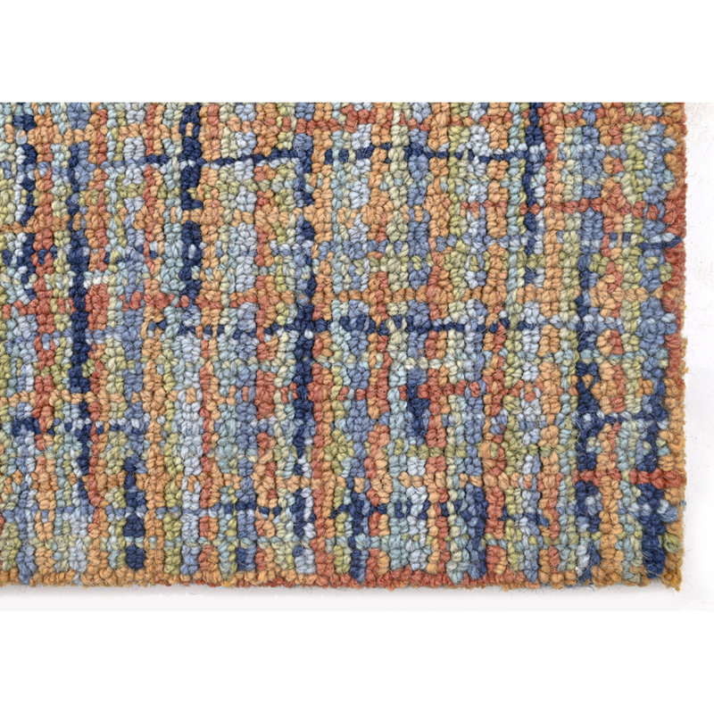 Tweedy Handmade Hand Tufted Wool Orange/Blue/Green Rug, Runner 2'6" x 8'