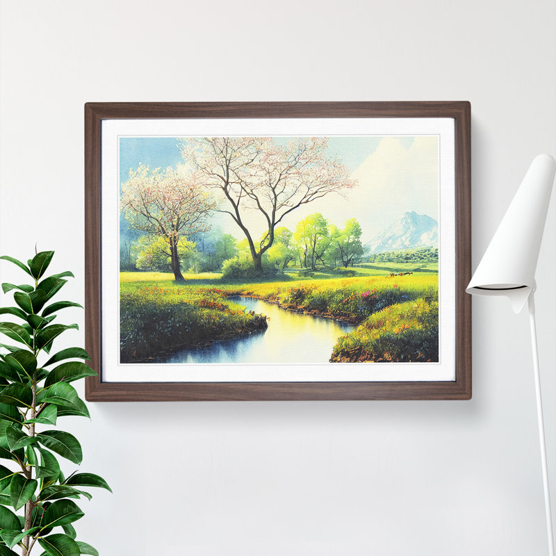 Spring Forest Steam - Framed Print, 25cm H x 34cm W x 2cm D, Walnut