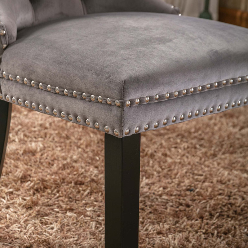 Tufted Solid Wood Velvet Upholstered Dining Chair, Velvet Gray