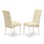 L'ensemble de meubles de salle à manger 3 pièces comprend une table de salle à manger ronde avec piédestal et 2 chaises Parsons en lin crème, blanc lin 42 po x 42 po-990231044-945246998-945246999