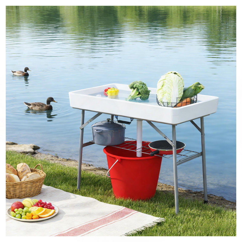 Outdoor Table Cooler,White Folding Ice Cooler Table