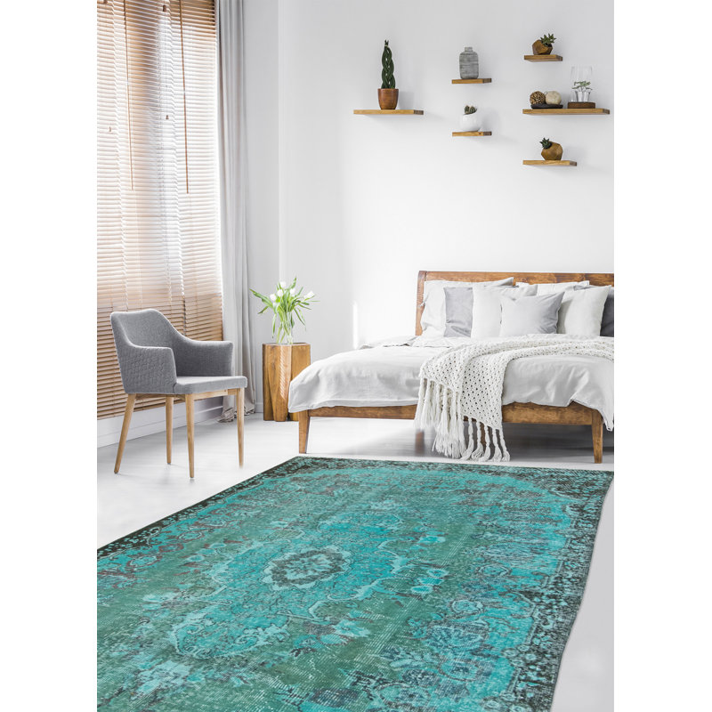 Tapis turquoise en laine noué à la main de conception unique 2000 pi 4 pi 11 po x 9 pi 4 po Okeith