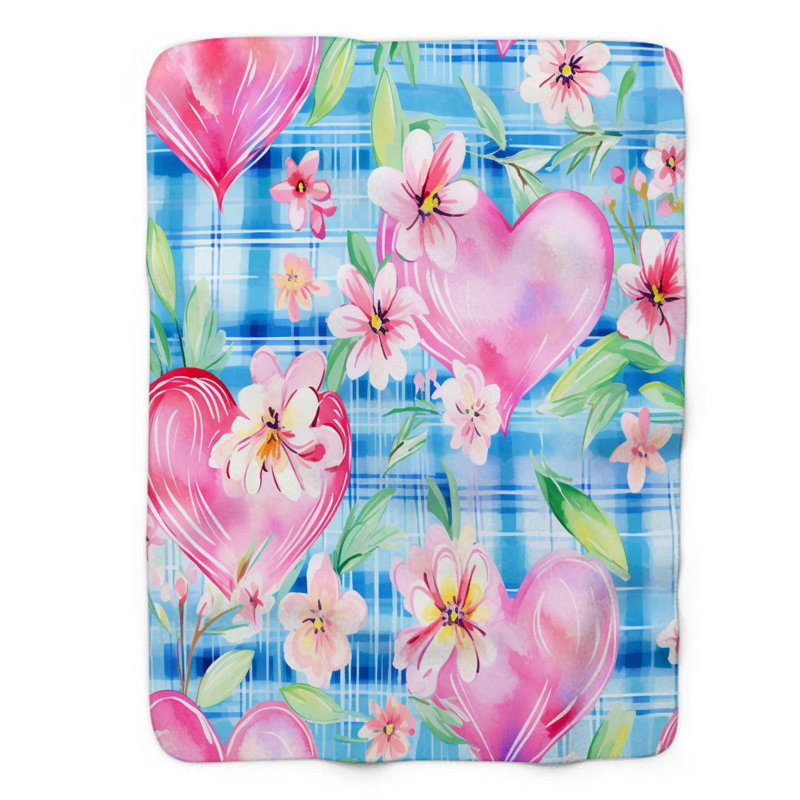 Gingham Hearts - Couverture sherpa de qualité supérieure 1 pièce, L 60 po x L 80 po