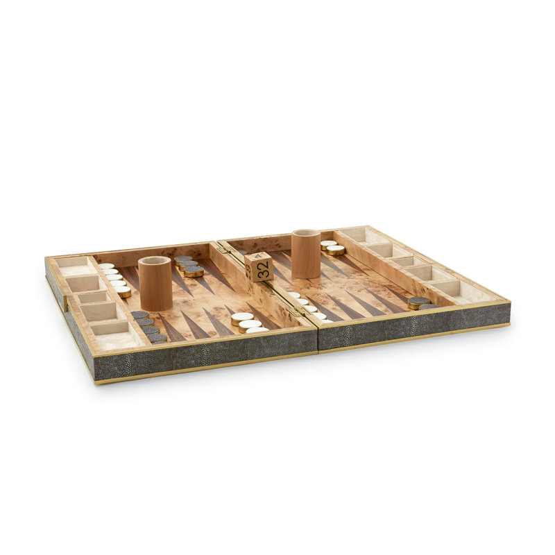 Chocolate Faux Shagreen and Burlwood Backgammon Set