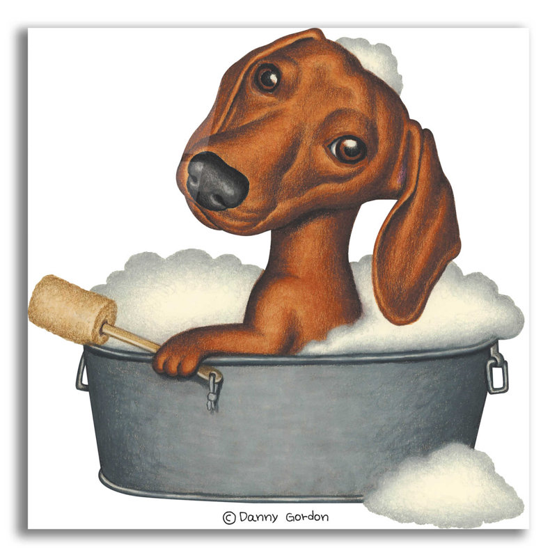 " Brown Dachshund Bubble Bath ", 12" H x 12" W x 0.13" D