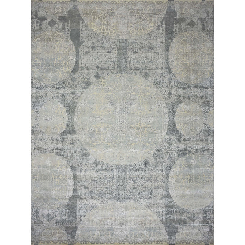 Geometric Area Rug in Gray/Beige/Ivory, Rectangle 12' x 15'