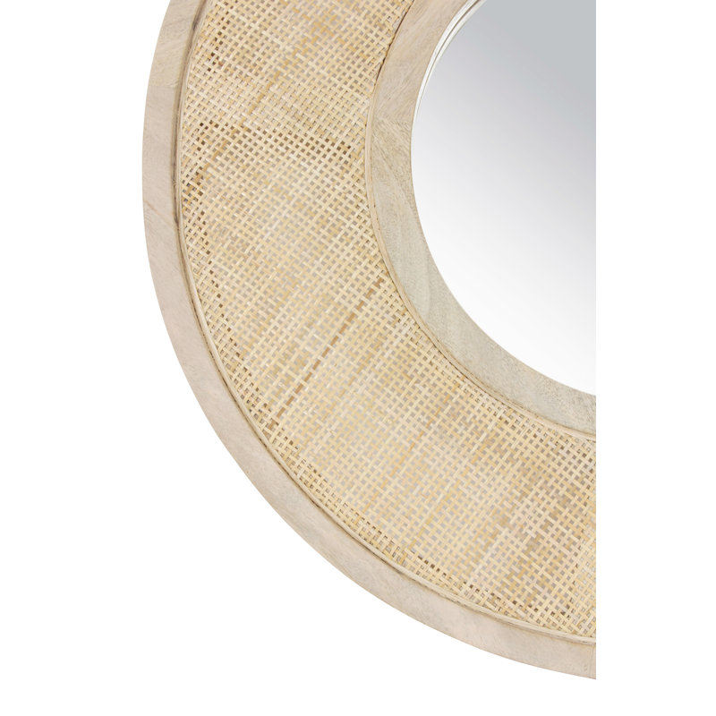 Wood/Cane Round Wall Mirror