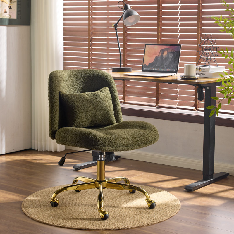 Chaise de bureau en faux sherpa, Vert olive