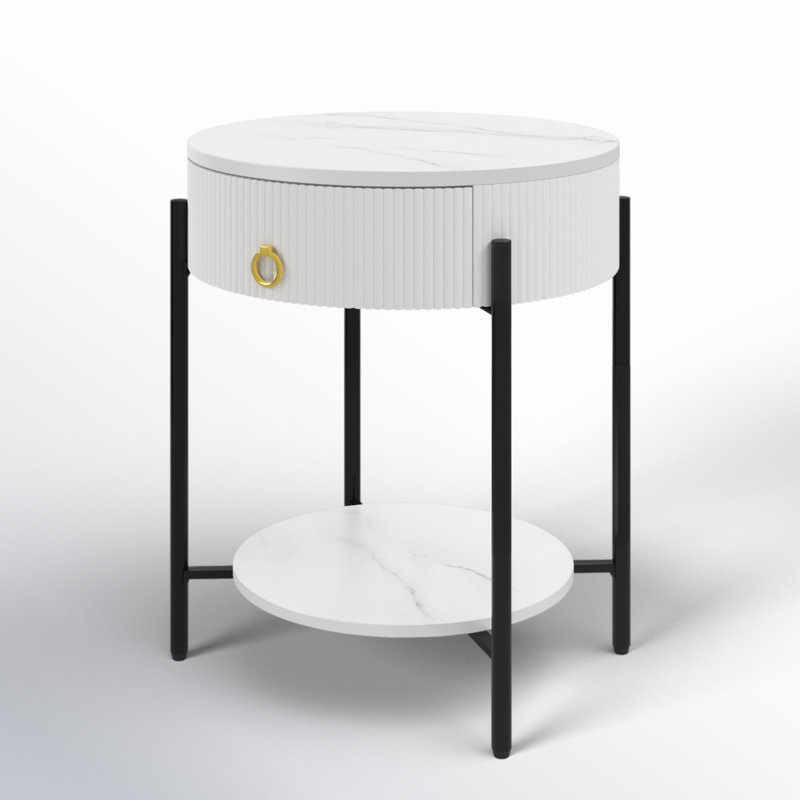Woodville Side Table with Storage, White, Black