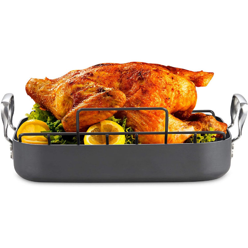 Hard Anodized Nonstick Rectangular Roasting Pan with Rack and Handles