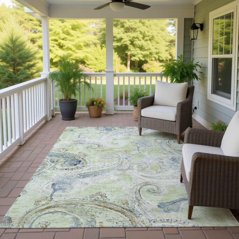 Machine Washable Indoor/Outdoor Chantille ACN2747 Paisley Rug, Aloe, 3' x 5'