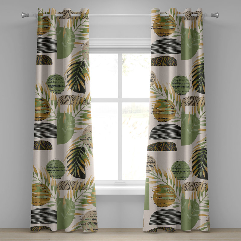Bay Isle Home™ Tropical Grommet Curtain Semicircles Foliage Plot 50" x 84" Pale Olive Green Amber, 50" W x 108" L