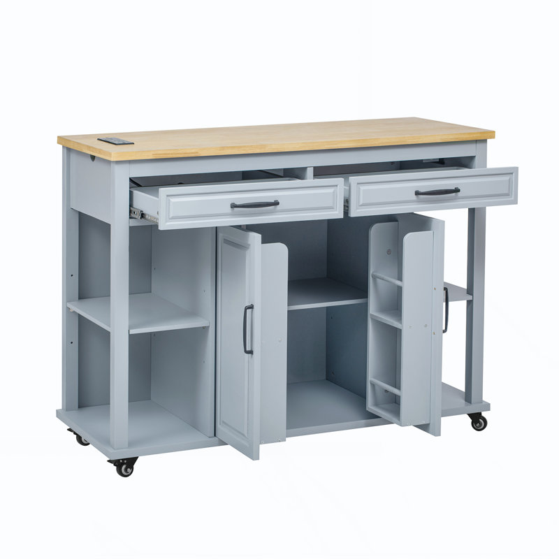 Kitchen Island With Extendable Dining Table, Gray/Blue
