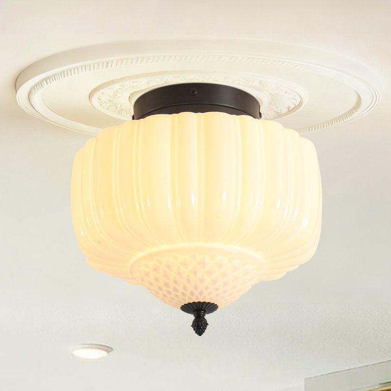 Glint 1 - Light Opal Glass Semi Flush Mount Ceiling Light for Hallway