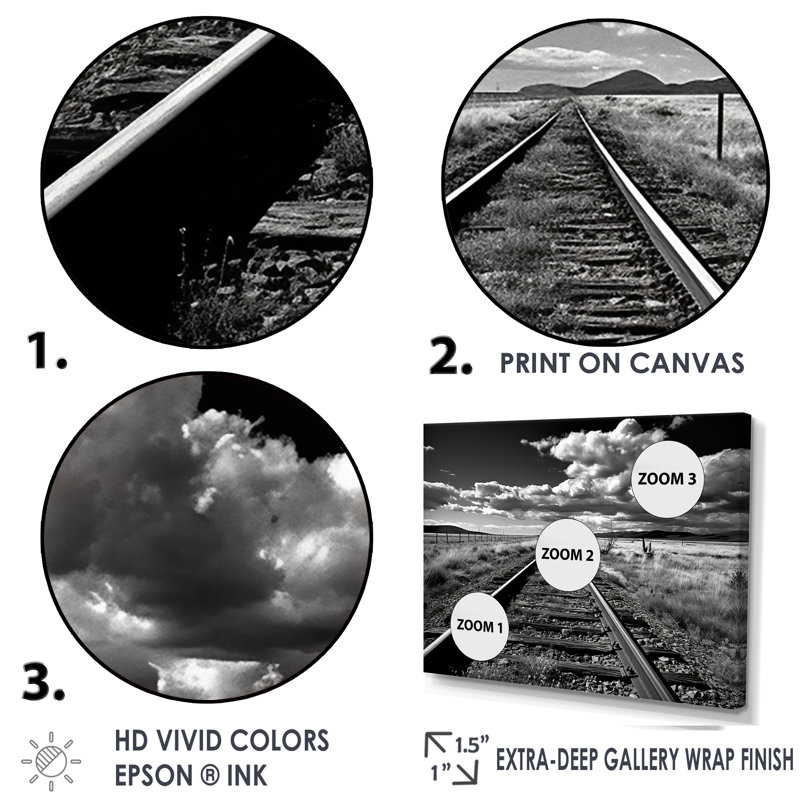 Photo de train noir et blanc - décoration murale train, Encadrement doré, H 16 po x l 32 po x P 1 po