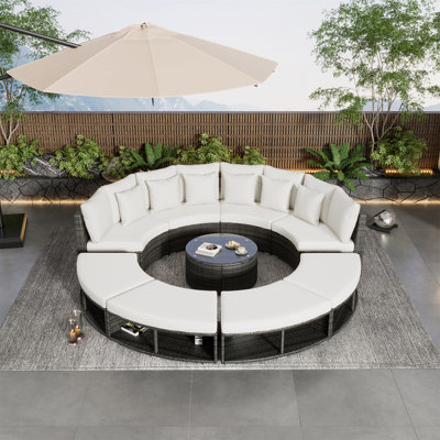 Marnina 8 - Person Outdoor Patio Furniture Luxury Circular Outdoor Sofa Set ,Rattan Wicker Sectional Sofa Lounge Set -  Hokku Designs, 76DADE4B728349CD9BF08B53D779E0EA