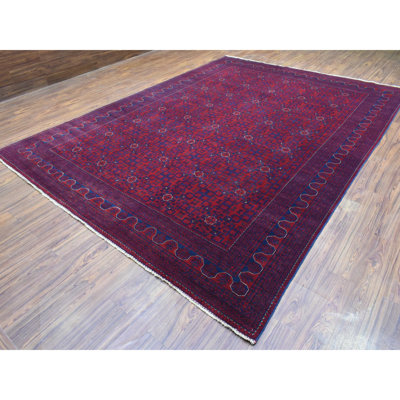 9'8"x13'1" Red Hand Knotted Tribal Design Soft Wool Afghan Khamyab Rug B59ACD76203942C7B380ABB32571256D