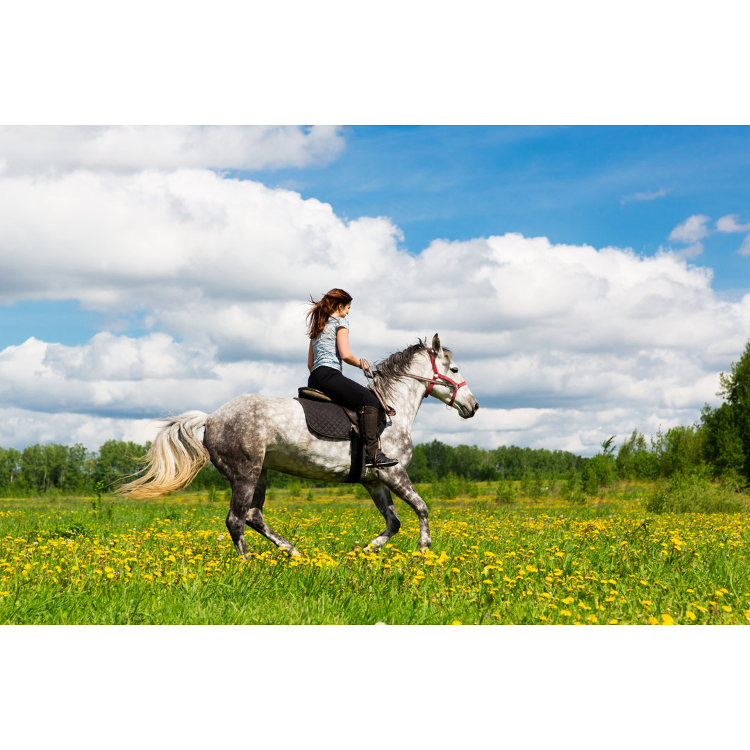 Woman Riding On Horse by Fottograff - Wrapped Canvas Print