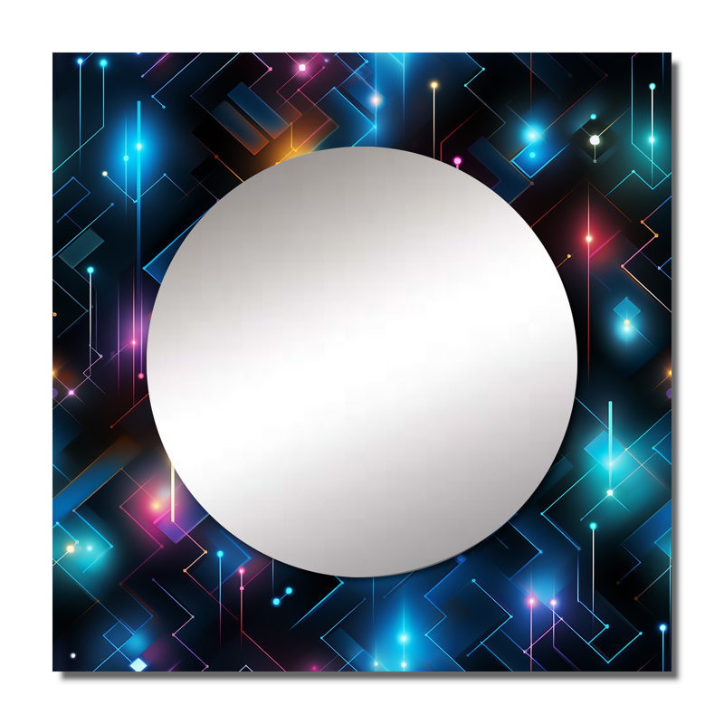 Mauve et bleu Matrix Cubes - Art mural miroir carré moderne pour salle de bain, 23 po x 23 po