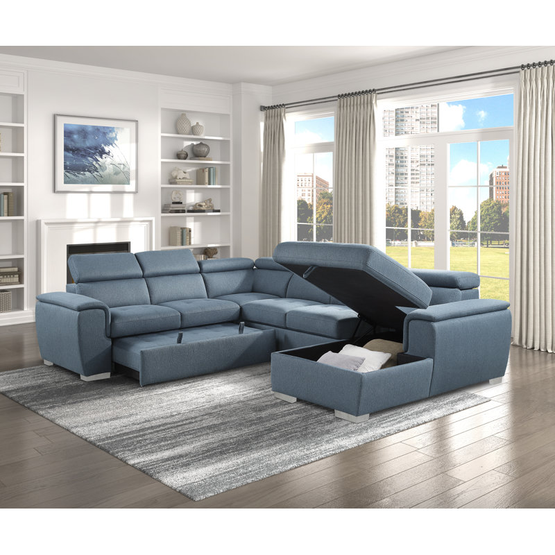Canapé et méridienne de 98,5 po Armanno, Chenille bleu