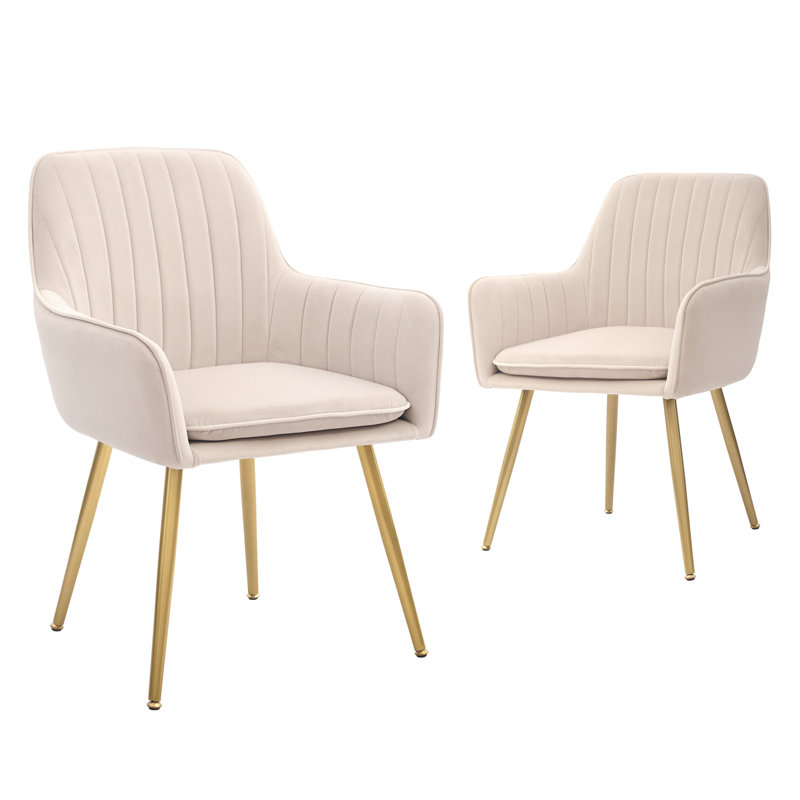 Chaise avec accoudoirs en velours Jevita, ensemble de 2, Beige