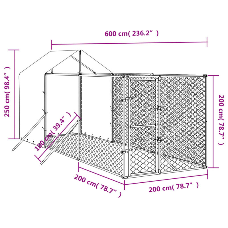 Phebe 250cm H Metal Yard Kennel, 2.5m H x 6m W x 2m D