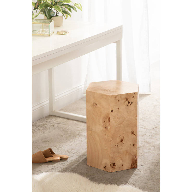 Hexagon Burlwood Side Table, Beige