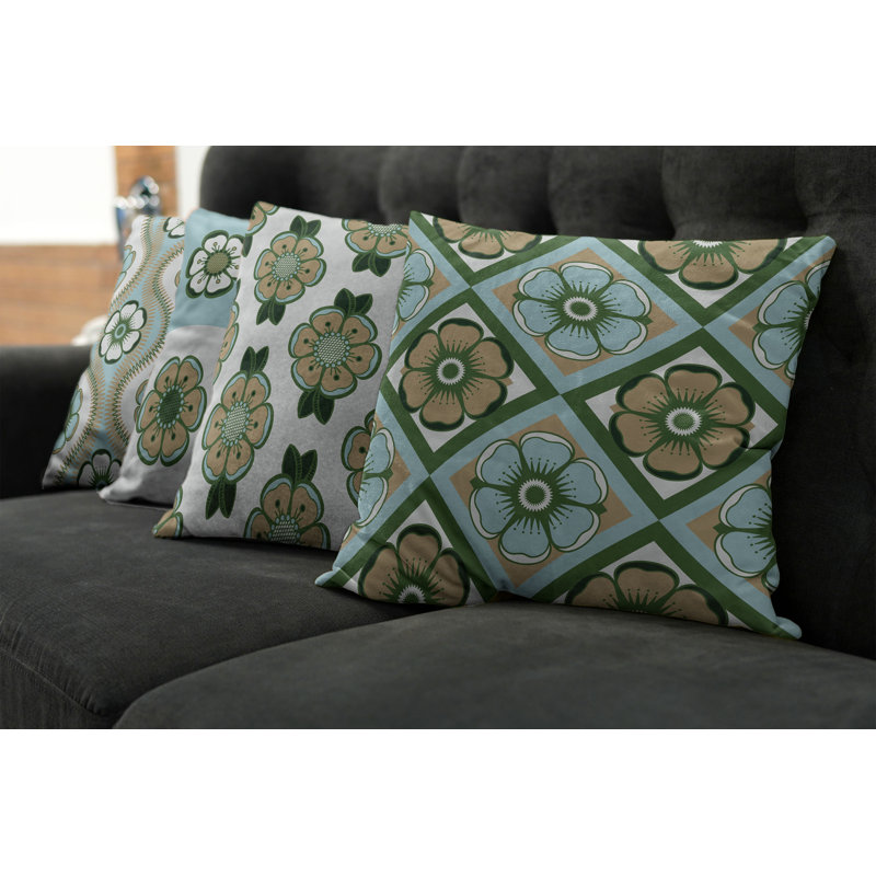 Abstract Reversible Pillow Cover, 24" x 24", Pale Blue Emerald And Tan