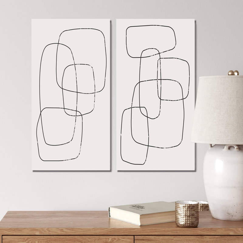 «Abstract Geometric Minimalistic Line I», ensemble de 2 peintures, Toile tendue, H 20 po x l 24 po x P 1 po