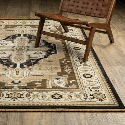 Tenneille Vintage Center Medallion Tan/ Black Wool Blend Area Rug