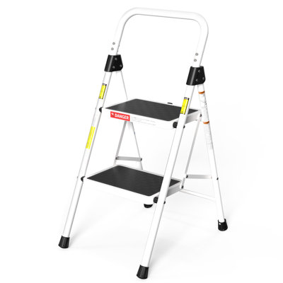 Échelle pliante à 2 marches, tabouret à 2 marches pour adultes, escabeau à 2 marches avec poignée rembourrée, pédale large, charge lourde de 330 lb