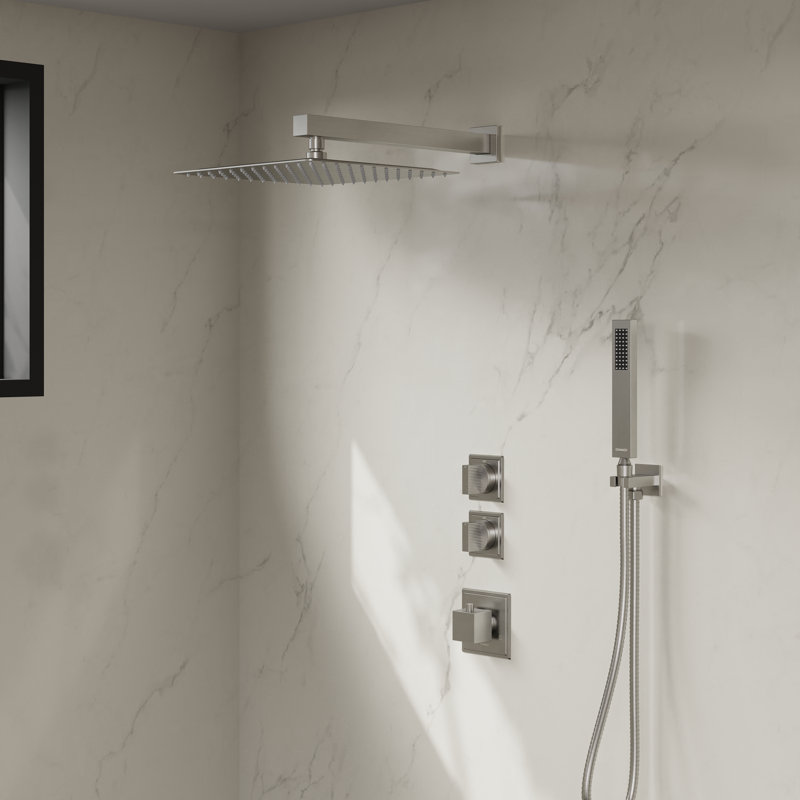 Rugen Thermostatic Shower System, Large 12" Rain Shower Head with Handheld, Brushed Nickel Shower Faucet Set with Valve, High Pressure Rainfall Showerhead