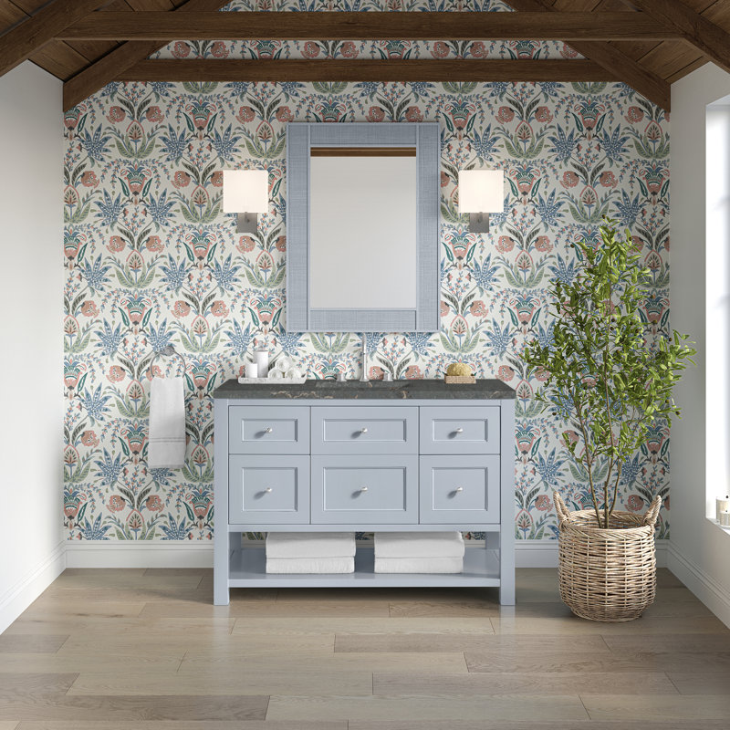 Breckenridge 48'' Single Bathroom Vanity with Top, Whitewashed Oak, White Zeus, 8" Widespread